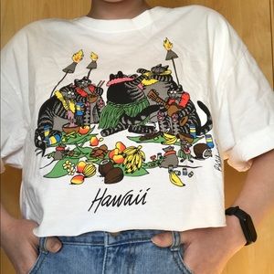 Crazy shirt cats white graphic crop t-shirt large